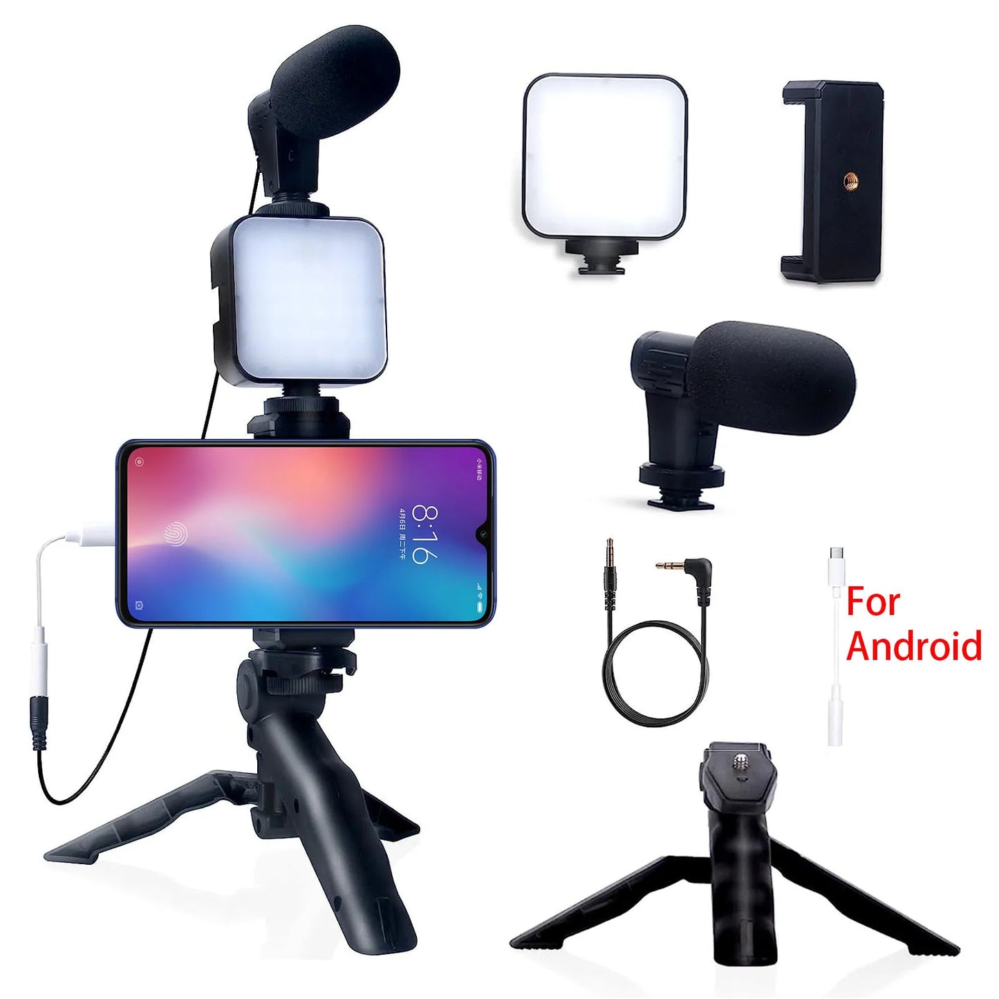 Smartphone Vlogging Kit for Iphone Android with Tripod Mini Microphone Starter Vlog Kit for Tiktok Live Stream Video Youtube